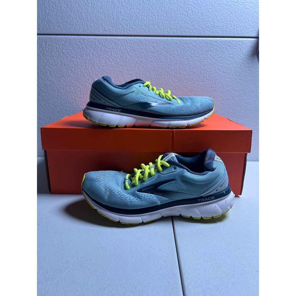 Brooks Trace Running Shoes Light Blue Navy Neon Yellow Womens 7  #2938
